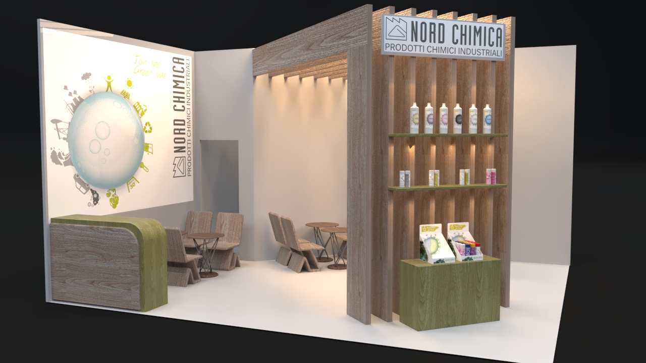 Render Anteprima Stand Fiera in grafica 3d Nord Chimica