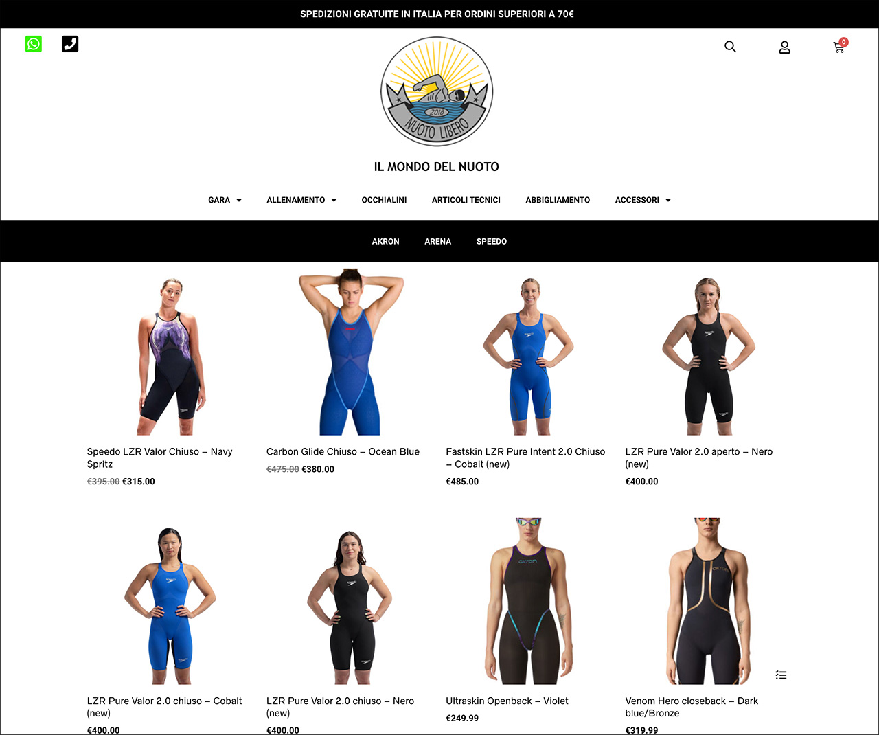 nuoto libero shop vendita costumi gara allenamento online ecommerce